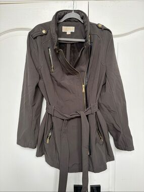 Michael Kors Brown Utility Trench Jacket with Gold Hardware